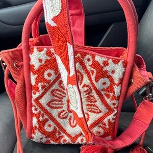 Chic Orange and White Beaded Crossbody Bag